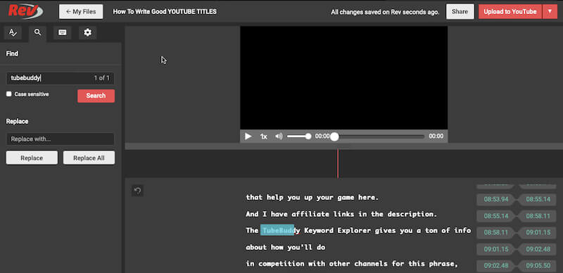 Make sure TubeBuddy in the captions is spelled correctly in Rev editor